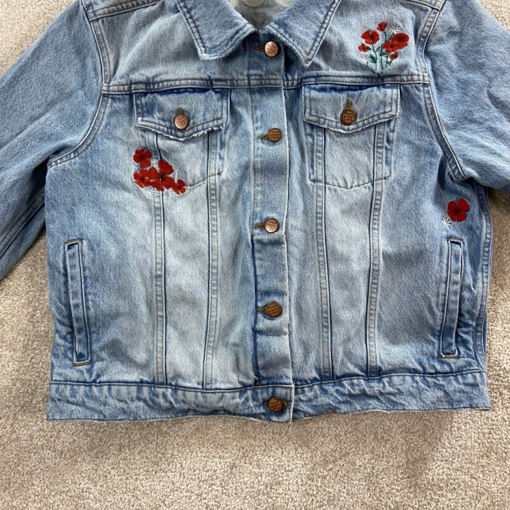 Marine Layer Denim Jacket Women Large Blue Floral Blue Jean Baby Embroidered - Picture 6 of 15